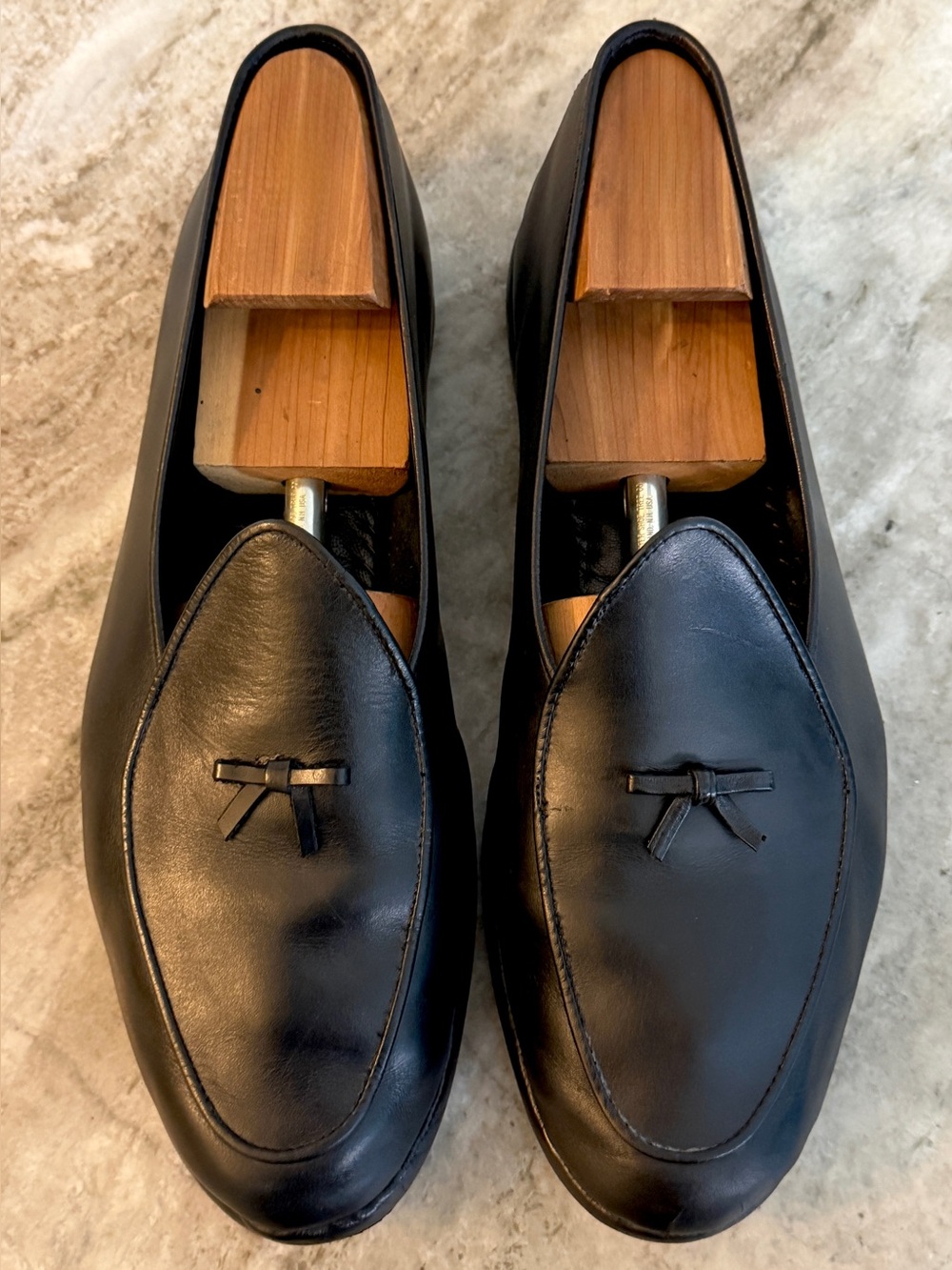 BELGIAN SHOES MR CASUAL LOAFER BLACK LEATHER SLIPPERS 12  $850 BOW TIE